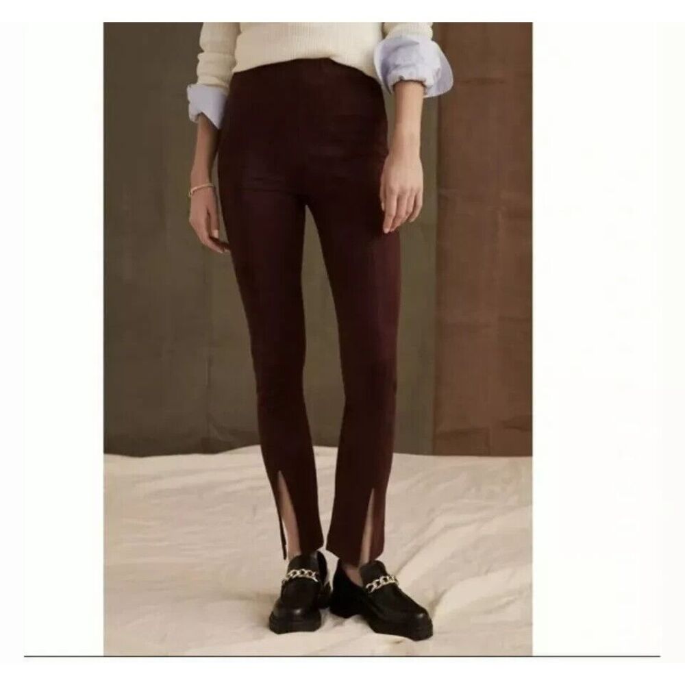 Avec Les Filles Leggings Faux Suede Maroon Pants XS Slit Ankle Anthropology - Picture 1 of 10